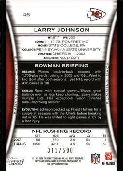 2008 Bowman - Blue #46 Larry Johnson  Back