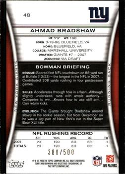 2008 Bowman - Blue #48 Ahmad Bradshaw  Back