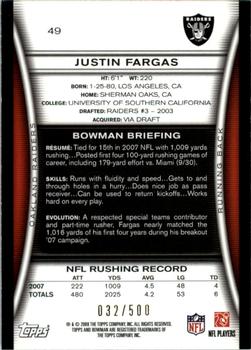 2008 Bowman - Blue #49 Justin Fargas  Back