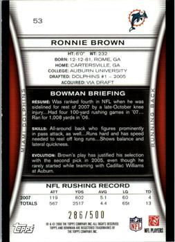 2008 Bowman - Blue #53 Ronnie Brown  Back