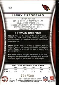 2008 Bowman - Blue #63 Larry Fitzgerald  Back