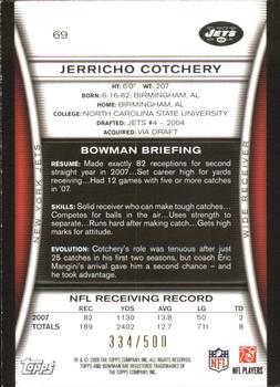 2008 Bowman - Blue #69 Jerricho Cotchery  Back