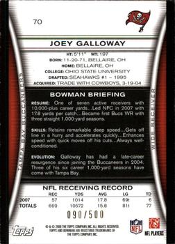 2008 Bowman - Blue #70 Joey Galloway  Back