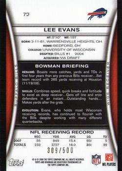 2008 Bowman - Blue #72 Lee Evans  Back