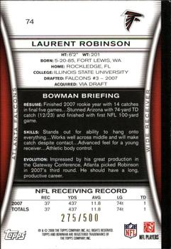 2008 Bowman - Blue #74 Laurent Robinson  Back