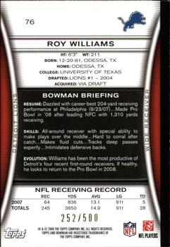 2008 Bowman - Blue #76 Roy Williams Back