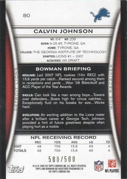 2008 Bowman - Blue #80 Calvin Johnson  Back