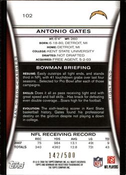 2008 Bowman - Blue #102 Antonio Gates  Back