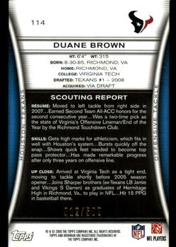 2008 Bowman - Blue #114 Duane Brown  Back