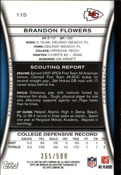 2008 Bowman - Blue #115 Brandon Flowers  Back
