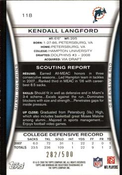 2008 Bowman - Blue #118 Kendall Langford  Back