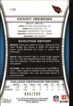 2008 Bowman - Blue #135 Kenny Iwebema  Back