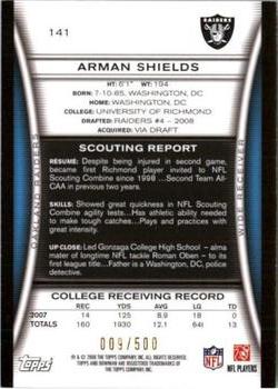 2008 Bowman - Blue #141 Arman Shields  Back