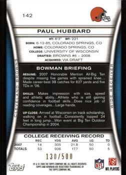 2008 Bowman - Blue #142 Paul Hubbard  Back