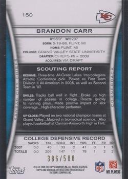 2008 Bowman - Blue #150 Brandon Carr  Back
