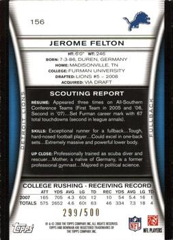 2008 Bowman - Blue #156 Jerome Felton  Back