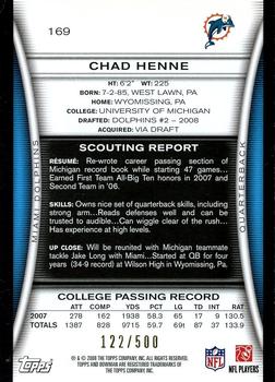 2008 Bowman - Blue #169 Chad Henne  Back