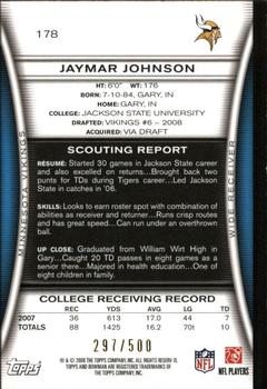 2008 Bowman - Blue #178 Jaymar Johnson  Back