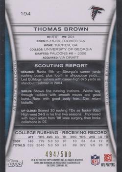 2008 Bowman - Blue #194 Thomas Brown  Back