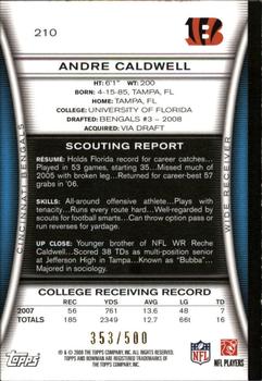2008 Bowman - Blue #210 Andre Caldwell  Back