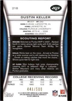 2008 Bowman - Blue #218 Dustin Keller  Back