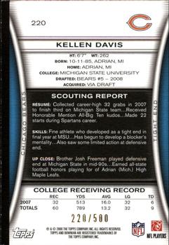2008 Bowman - Blue #220 Kellen Davis  Back
