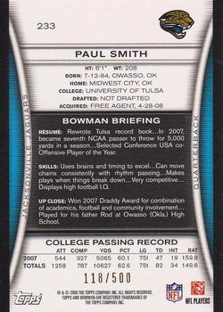 2008 Bowman - Blue #233 Paul Smith  Back