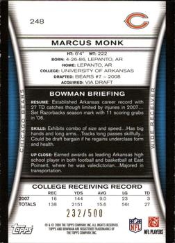 2008 Bowman - Blue #248 Marcus Monk  Back