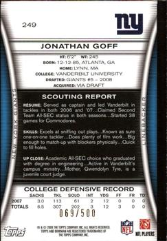 2008 Bowman - Blue #249 Jonathan Goff  Back