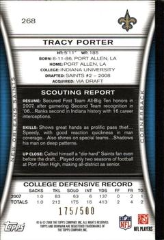 2008 Bowman - Blue #268 Tracy Porter  Back