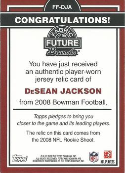 2008 Bowman - Fabric of the Future #FF-DJA DeSean Jackson Back