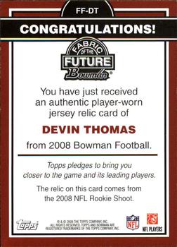 2008 Bowman - Fabric of the Future #FF-DT Devin Thomas Back