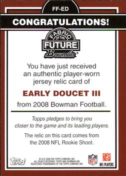 2008 Bowman - Fabric of the Future #FF-ED Early Doucet III Back