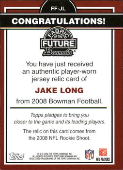 2008 Bowman - Fabric of the Future #FF-JL Jake Long Back