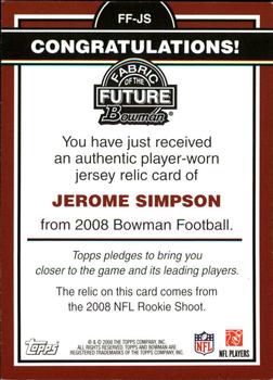 2008 Bowman - Fabric of the Future #FF-JS Jerome Simpson Back