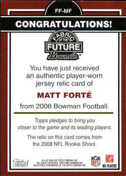 2008 Bowman - Fabric of the Future #FF-MF Matt Forte Back
