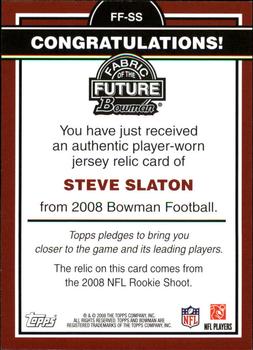 2008 Bowman - Fabric of the Future #FF-SS Steve Slaton Back