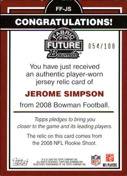 2008 Bowman - Fabric of the Future Gold #FF-JS Jerome Simpson Back