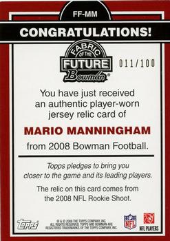 2008 Bowman - Fabric of the Future Gold #FF-MM Mario Manningham Back
