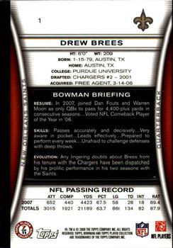 2008 Bowman - Gold #1 Drew Brees  Back