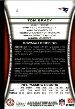 2008 Bowman - Gold #2 Tom Brady  Back