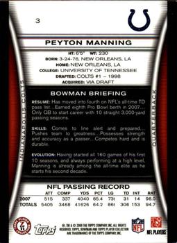 2008 Bowman - Gold #3 Peyton Manning  Back