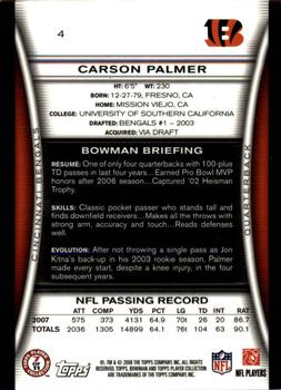 2008 Bowman - Gold #4 Carson Palmer  Back