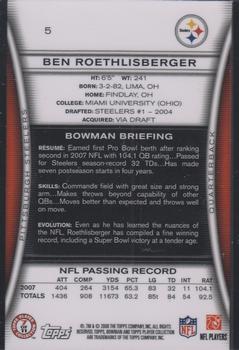 2008 Bowman - Gold #5 Ben Roethlisberger  Back