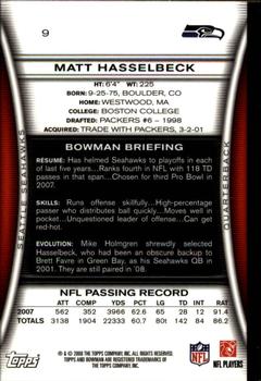 2008 Bowman - Gold #9 Matt Hasselbeck  Back