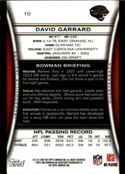 2008 Bowman - Gold #10 David Garrard  Back