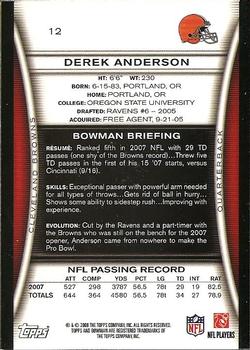 2008 Bowman - Gold #12 Derek Anderson  Back