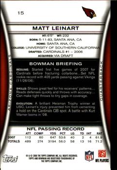 2008 Bowman - Gold #15 Matt Leinart  Back
