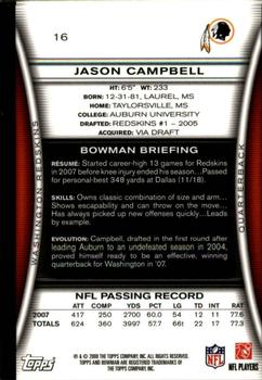 2008 Bowman - Gold #16 Jason Campbell  Back