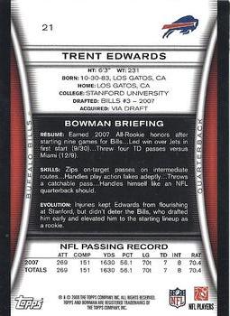 2008 Bowman - Gold #21 Trent Edwards  Back